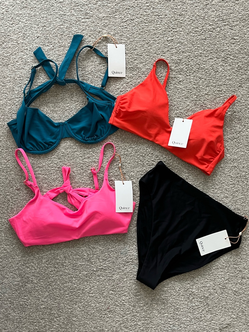 NWT Quince Colorblock Bikini Set Bundle Hot Pink, Teal, Red & Black Size Medium
